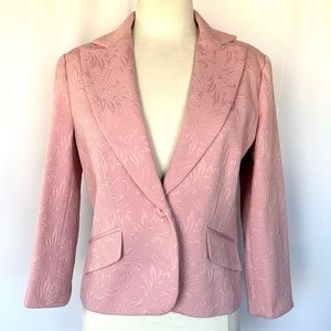 VTG CAMI NYC QUILTED JACQUARD FLORAL BOXY CROP 3/4 SLEEVE BLAZER JACKET Sz10/12